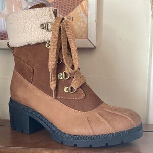 Blondo “Navin” Tan and Cream Distressed Leather Ankle Boots